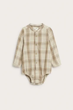Baby beige checked mandarin shirtbody