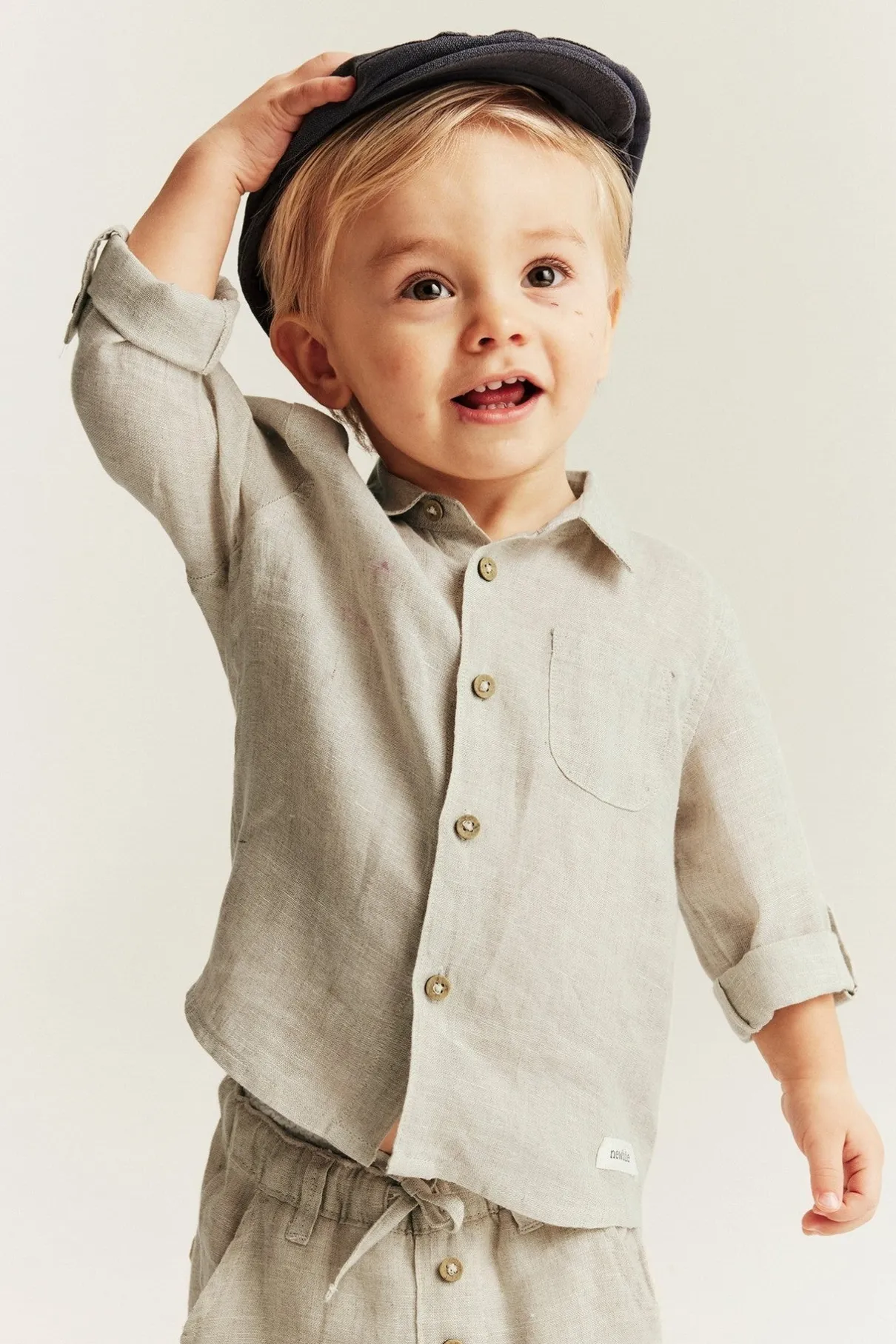 Baby beige linen shirt with collar