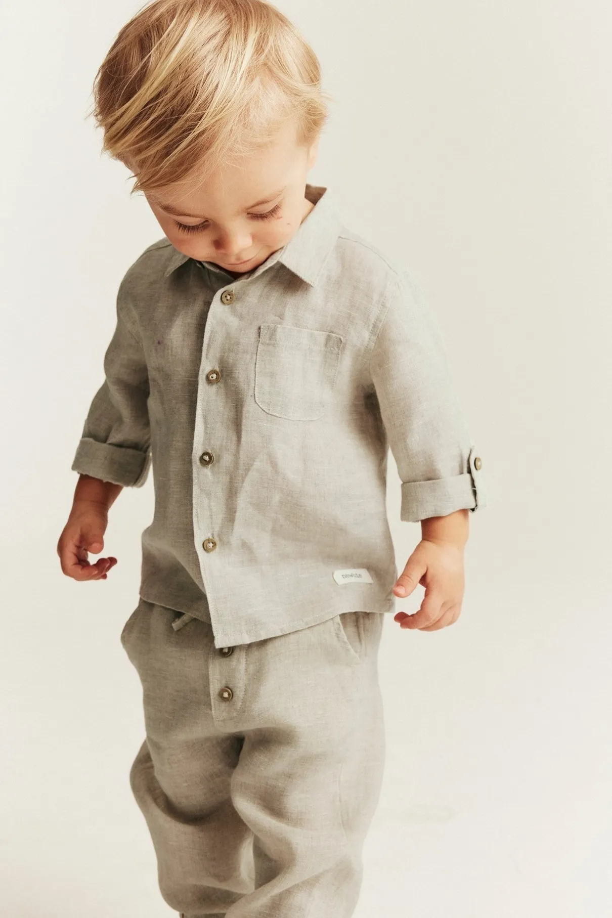 Baby beige linen shirt with collar