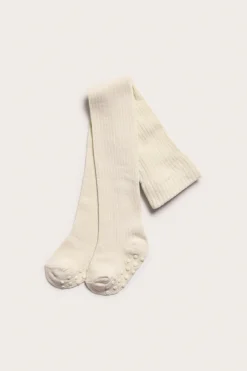 Baby beige ribbed cotton tights