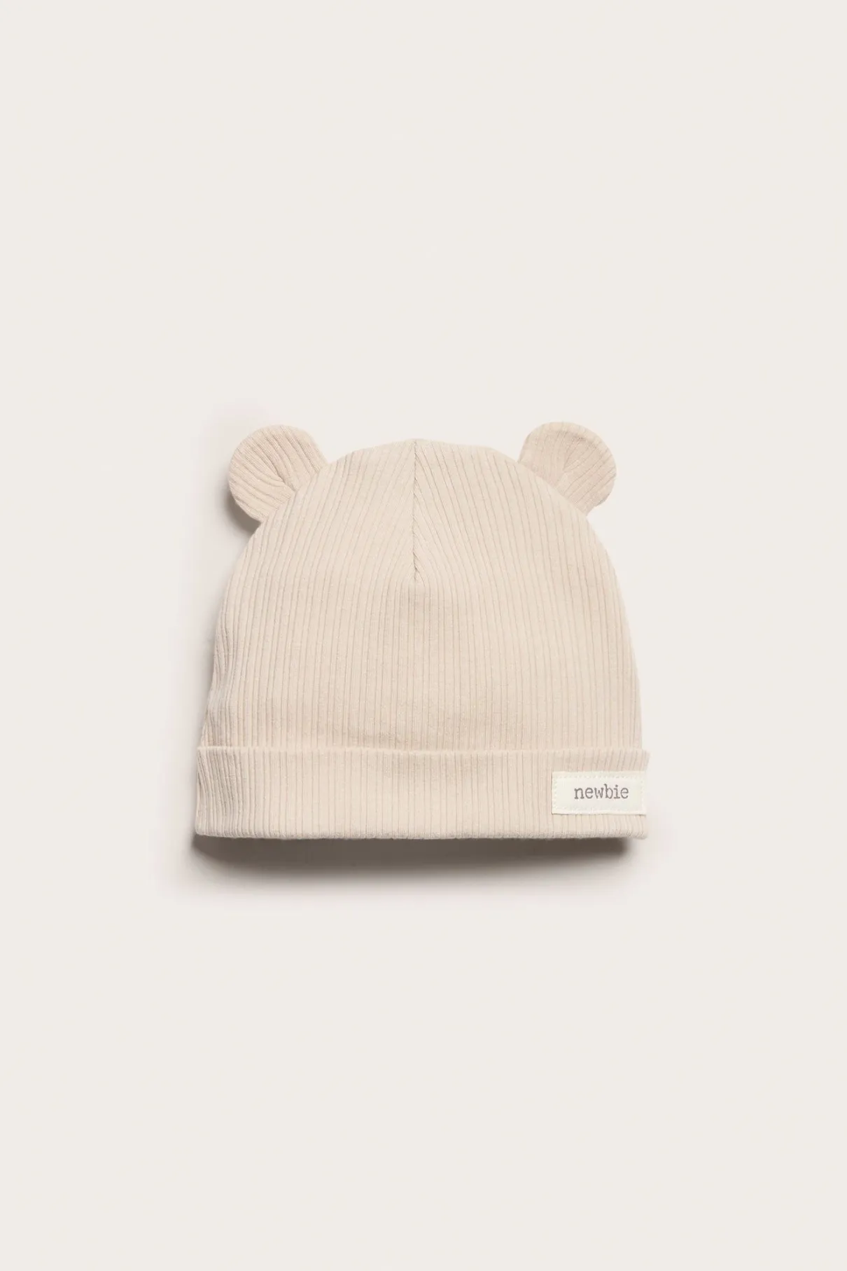 Baby beige ribbed hat
