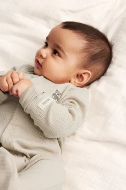 Baby beige ribbed sleepsuit