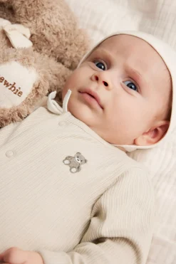 Baby beige ribbed sleepsuit