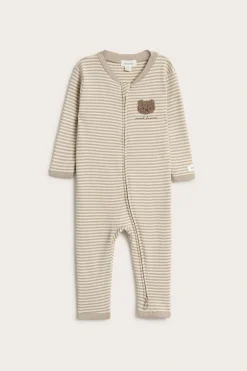 Baby beige striped pyjamas with teddy bear