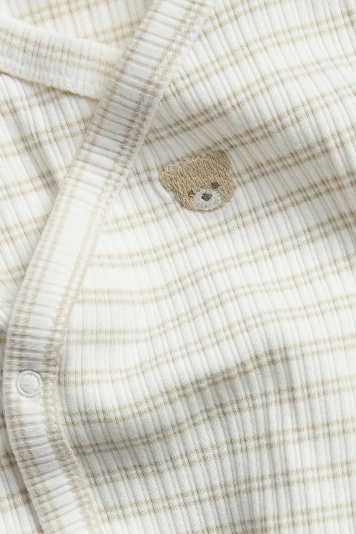 Baby beige striped wrap-over teddy bear bodysuit