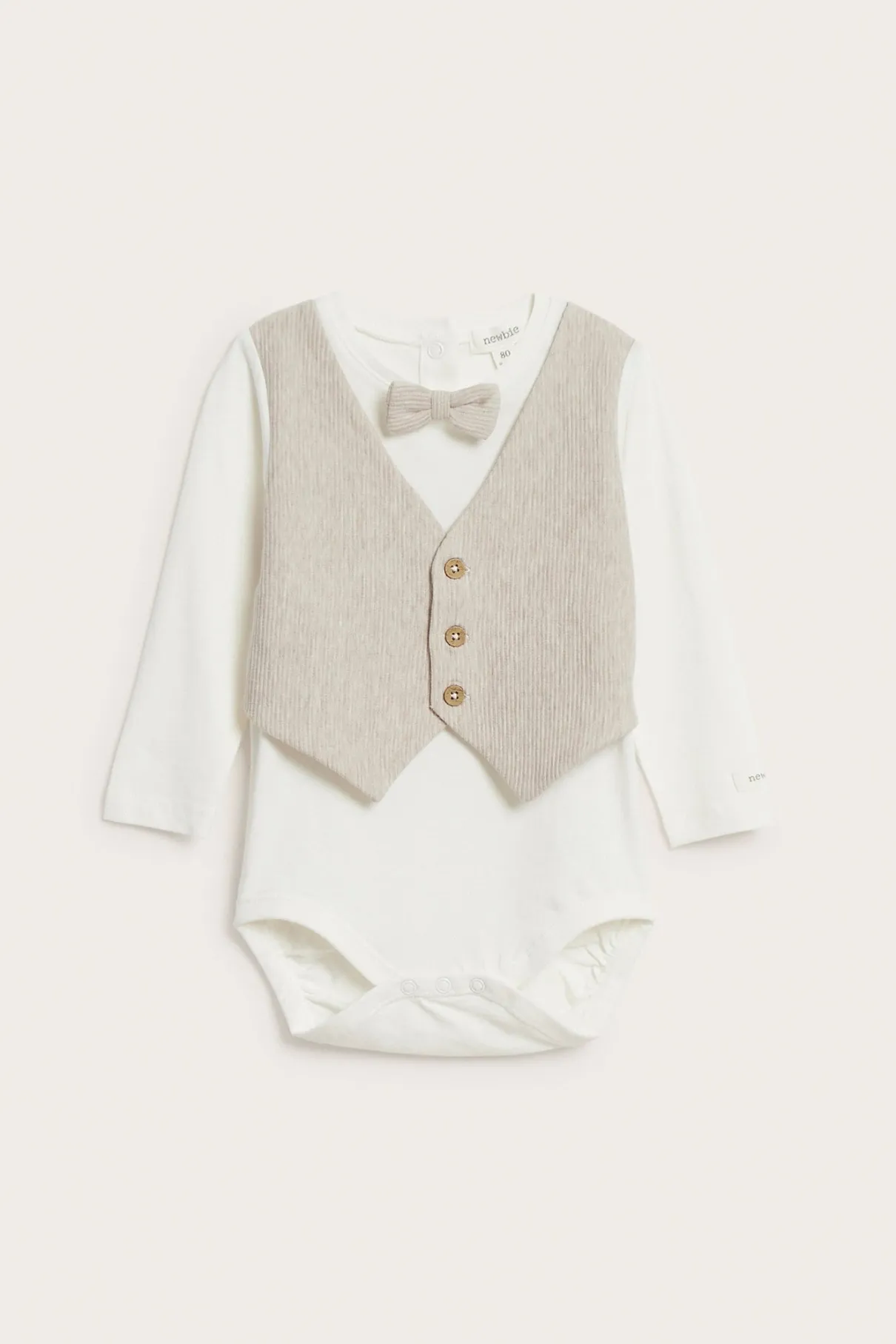Baby beige tie bodysuit with waistcoat