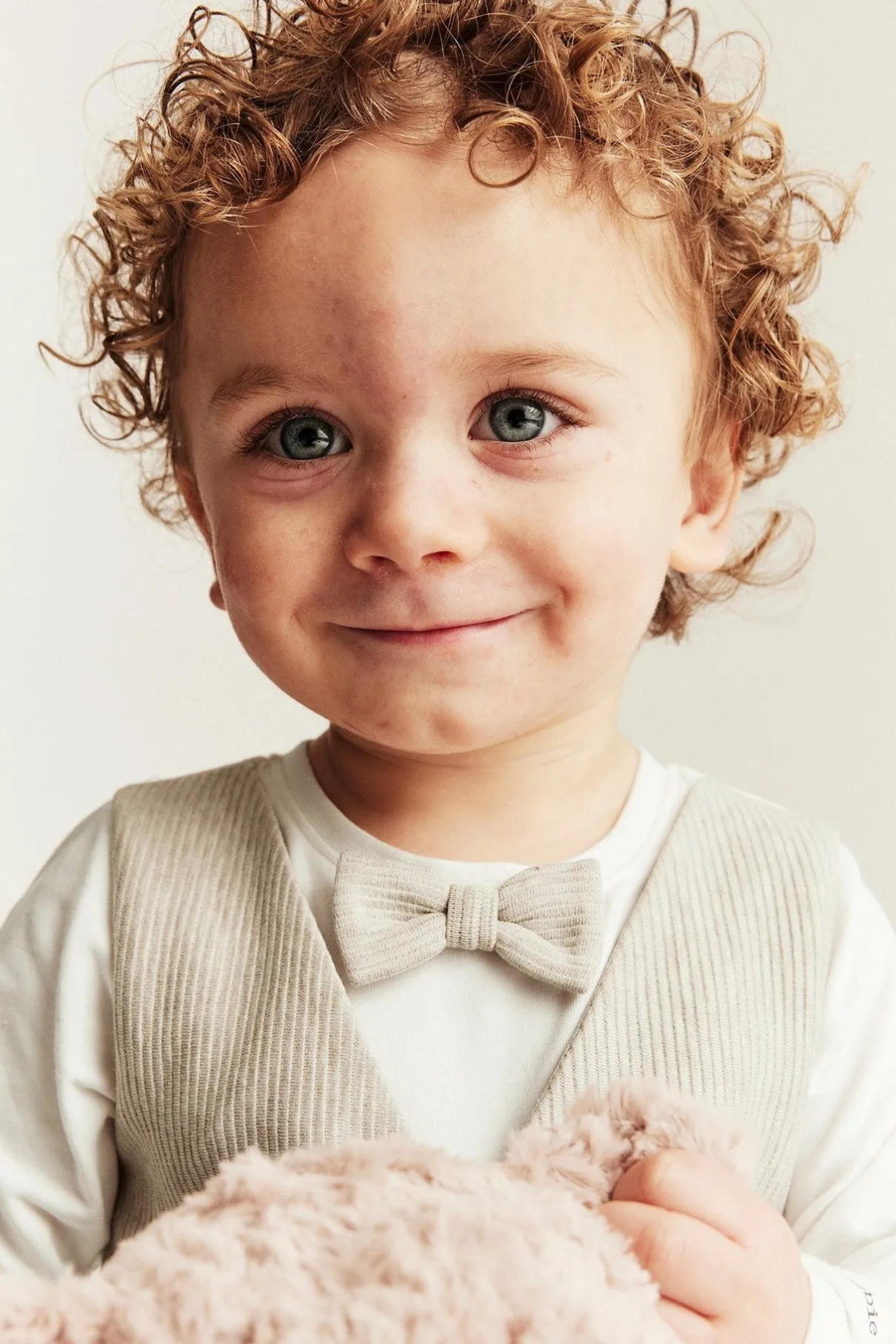 Baby beige tie bodysuit with waistcoat