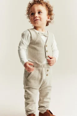 Baby beige tie bodysuit with waistcoat