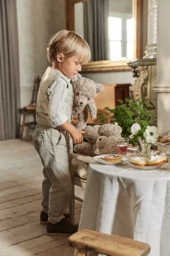 Baby beige woven trousers with suspenders