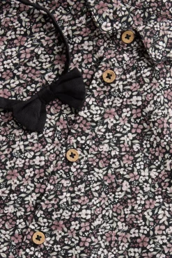 Baby black ditsy floral shirt with bow tie