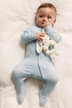 Baby blue animal 2-way zip sleepsuit