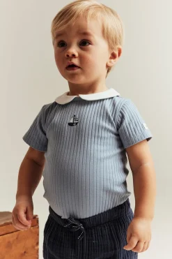 Baby blue bodysuit with sailboat