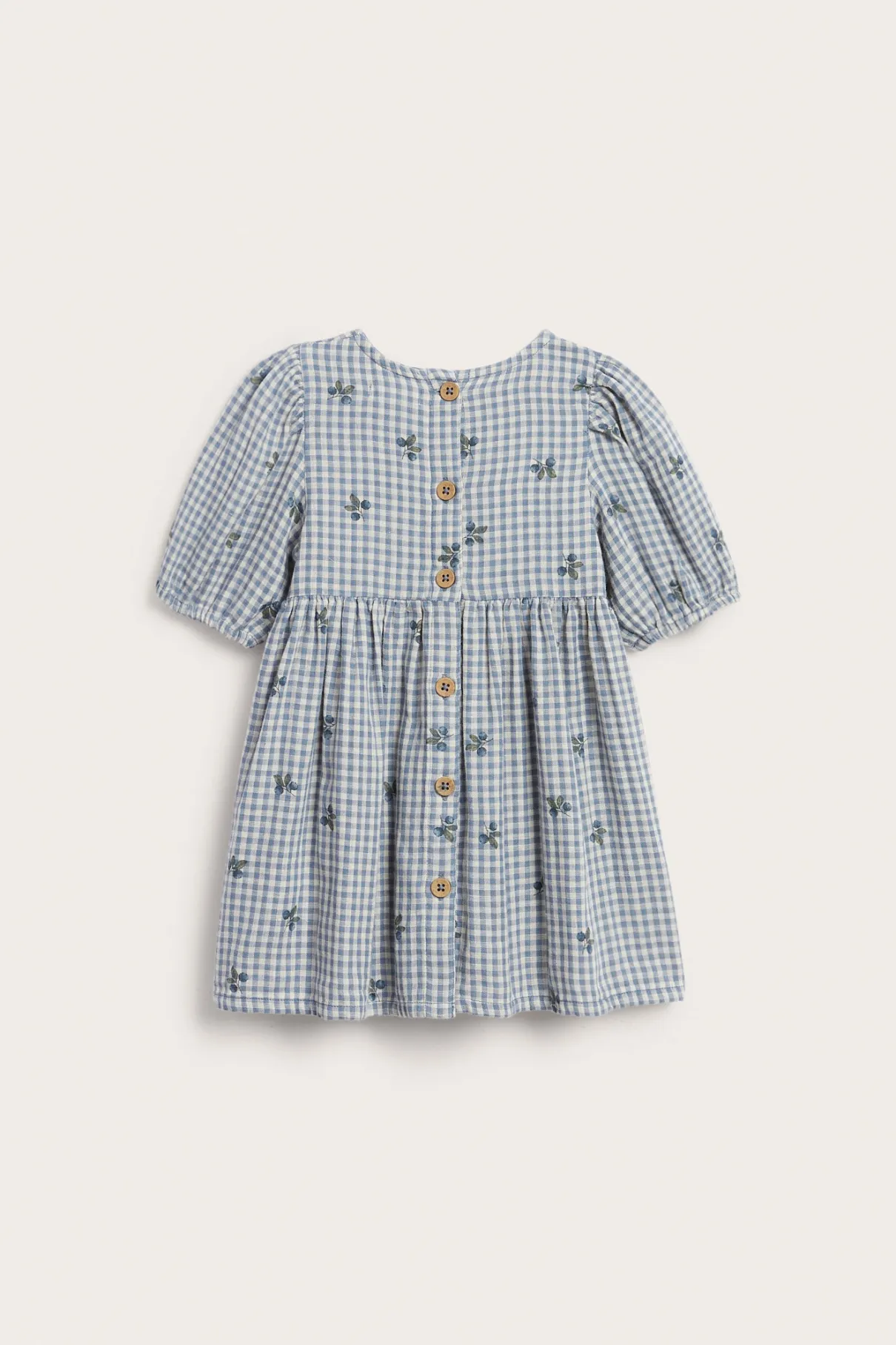 Baby blue checked dress with blueberries