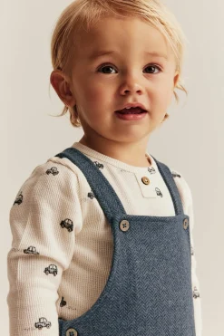 Baby blue dungarees in herringbone