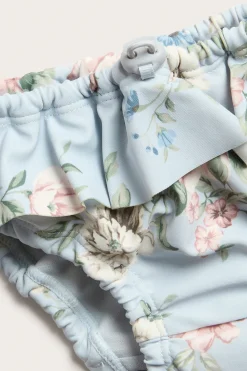 Baby blue floral swim nappy with frill