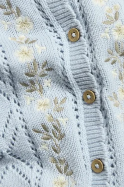 Baby blue knitted cardigan with flowers