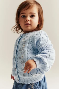 Baby blue knitted cardigan with flowers