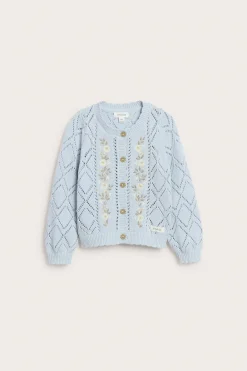 Baby blue knitted cardigan with flowers