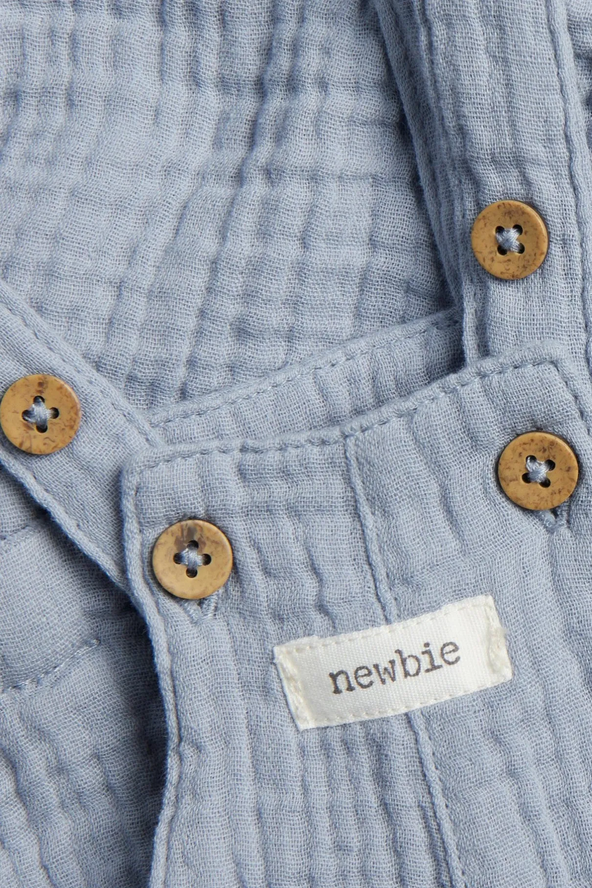 Baby blue muslin dungaree shorts