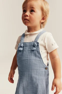 Baby blue muslin dungaree shorts