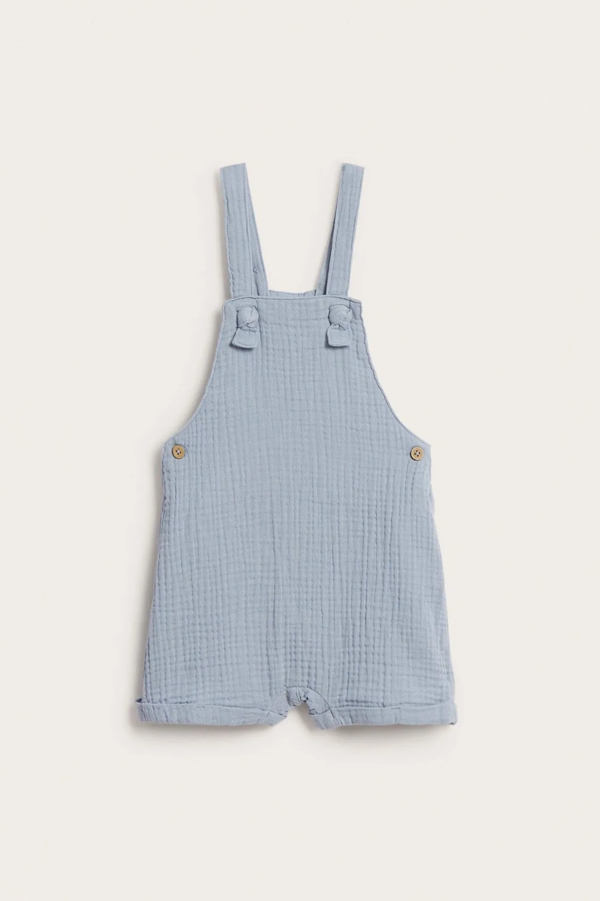 Baby blue muslin dungaree shorts
