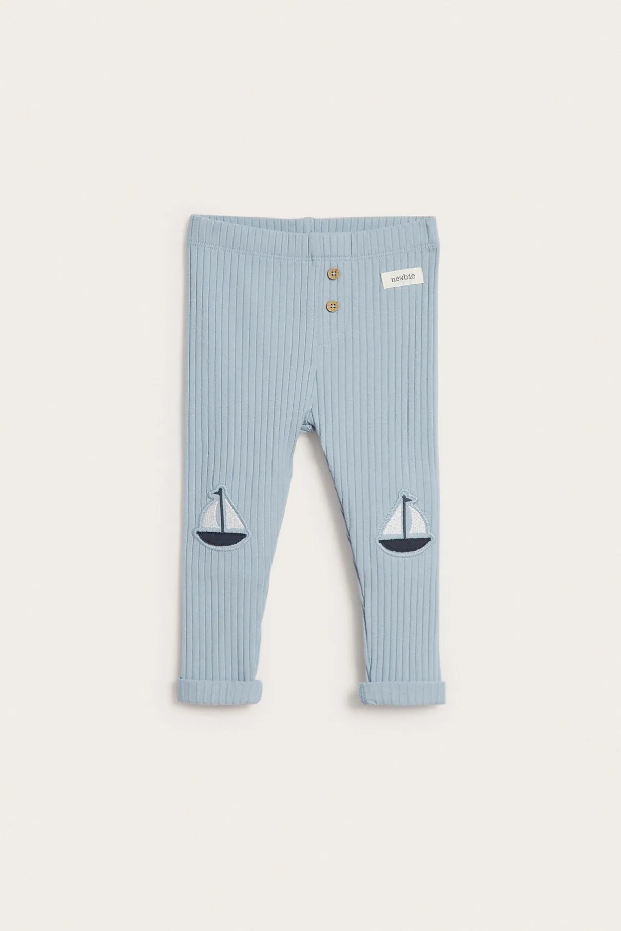 Baby blue ribbed leggings with boat appliqué