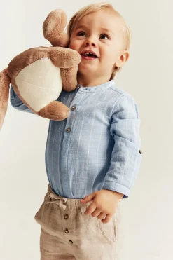 Baby blue striped shirt‑style bodysuit