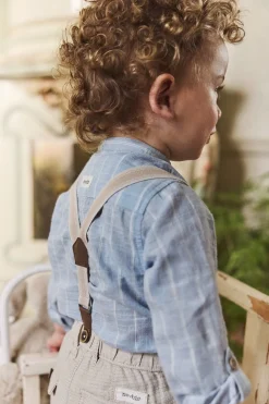 Baby blue striped shirt‑style bodysuit