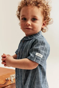 Baby blue striped woven romper