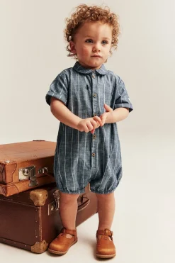 Baby blue striped woven romper