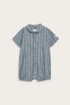 Baby blue striped woven romper