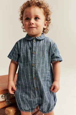 Baby blue striped woven romper
