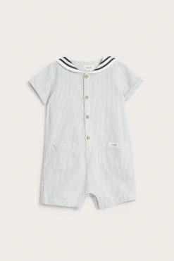 Baby blue woven romper with sailor collar