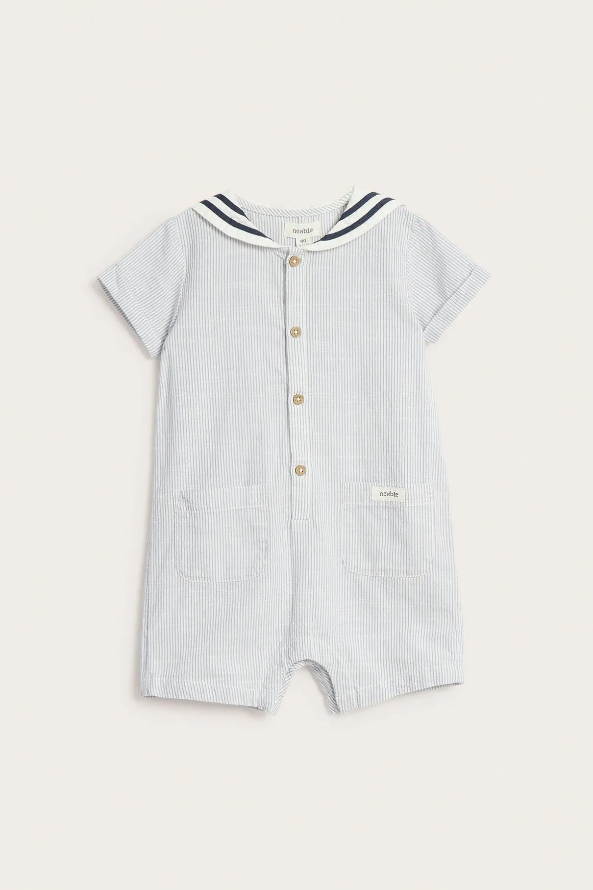 Baby blue woven romper with sailor collar