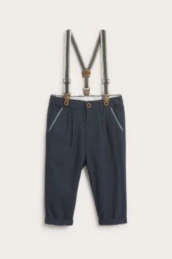 Baby blue woven trousers with suspenders