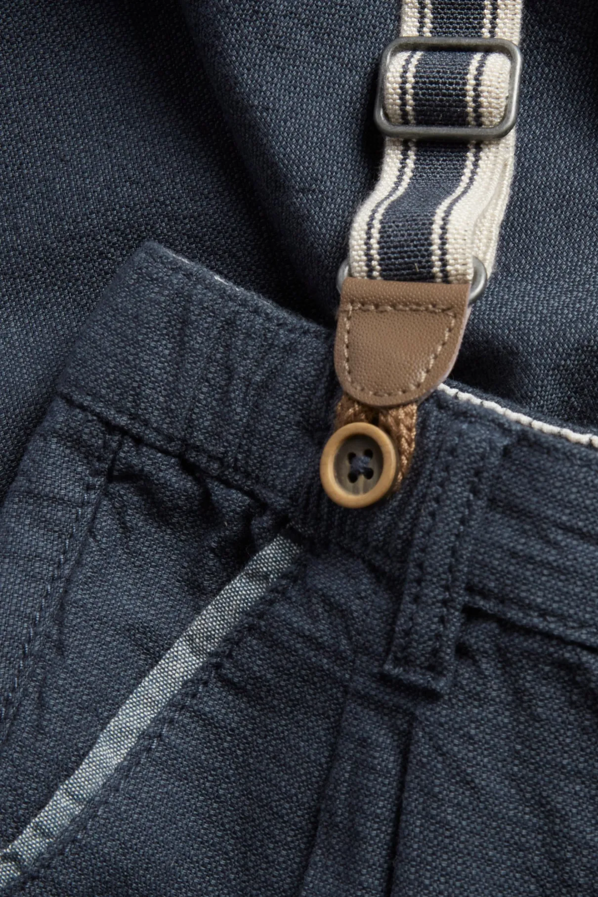 Baby blue woven trousers with suspenders