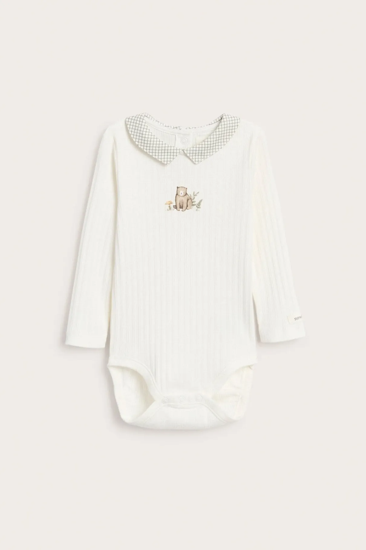 Baby bodysuit with checked collar