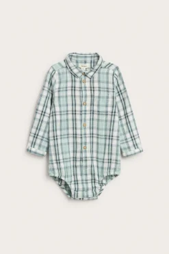 Baby green checked shirtbodysuit