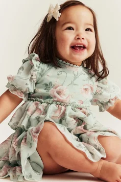 Baby green floral chiffon dress