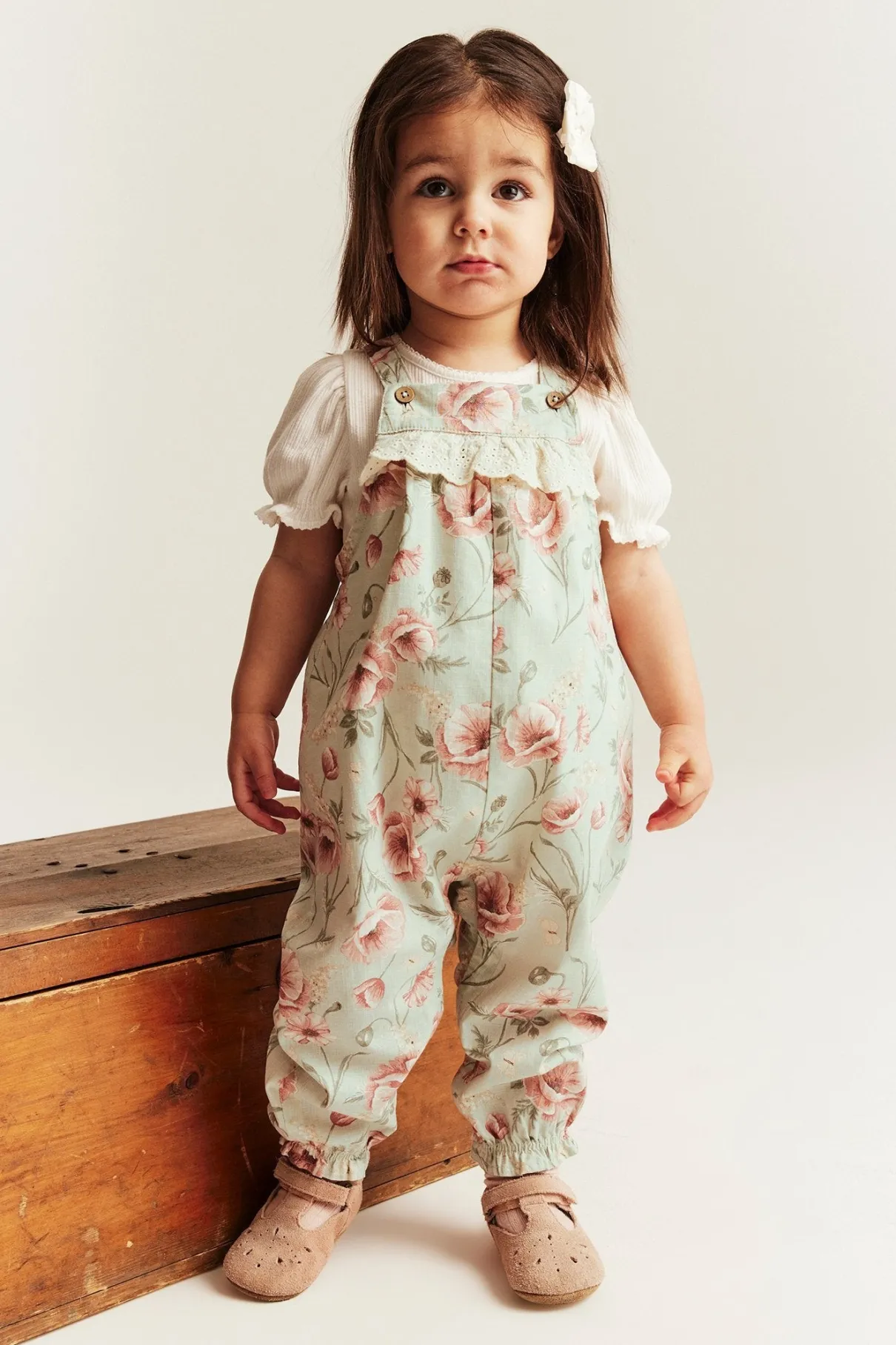 Baby green floral dungarees