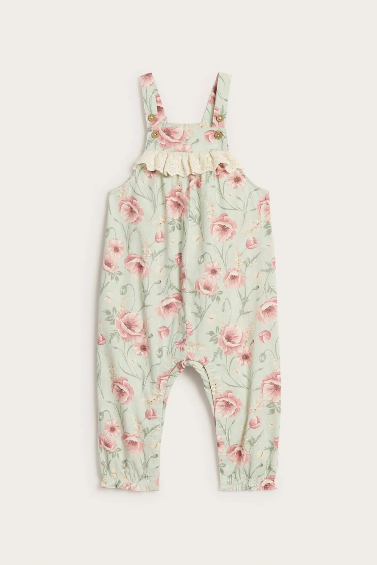 Baby green floral dungarees