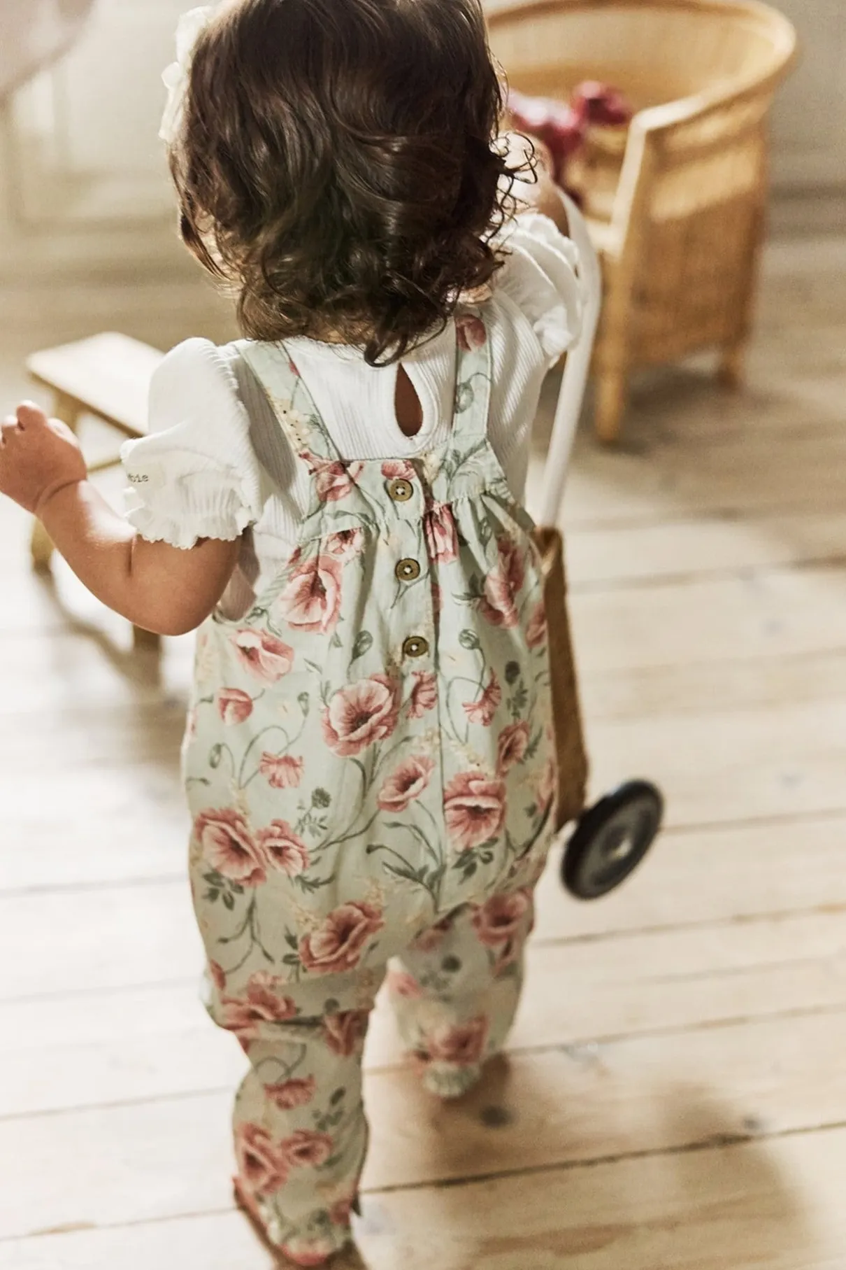 Baby green floral dungarees