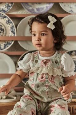 Baby green floral dungarees