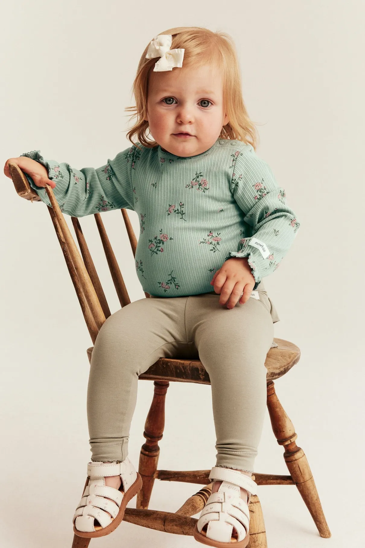 Baby green floral ribbed bodysuit