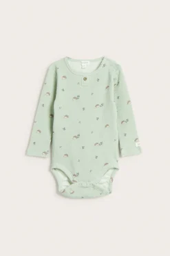 Baby green hedgehog-patterned bodysuit