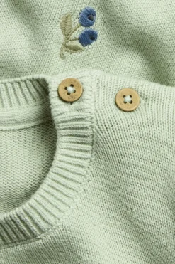 Baby green knitted jumper with blueberries