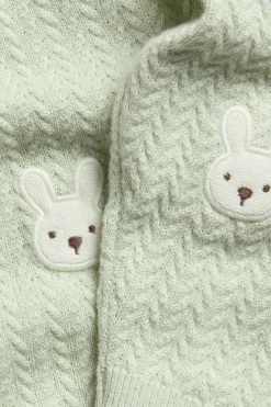 Baby green knitted leggings with rabbit appliqué