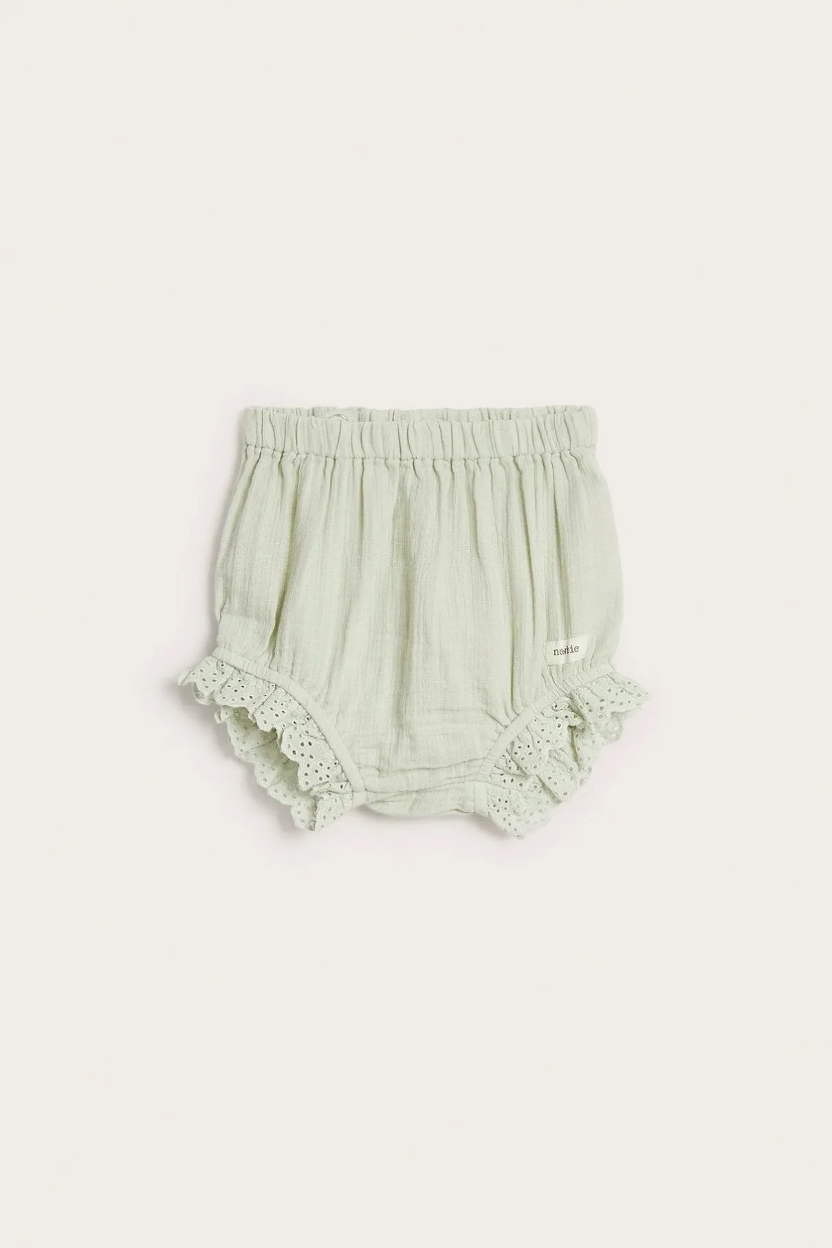 Baby green puff shorts with frill