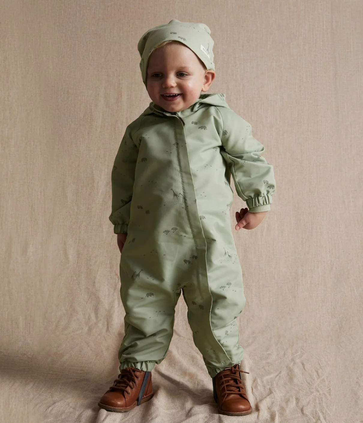 Baby green safari pattern overall