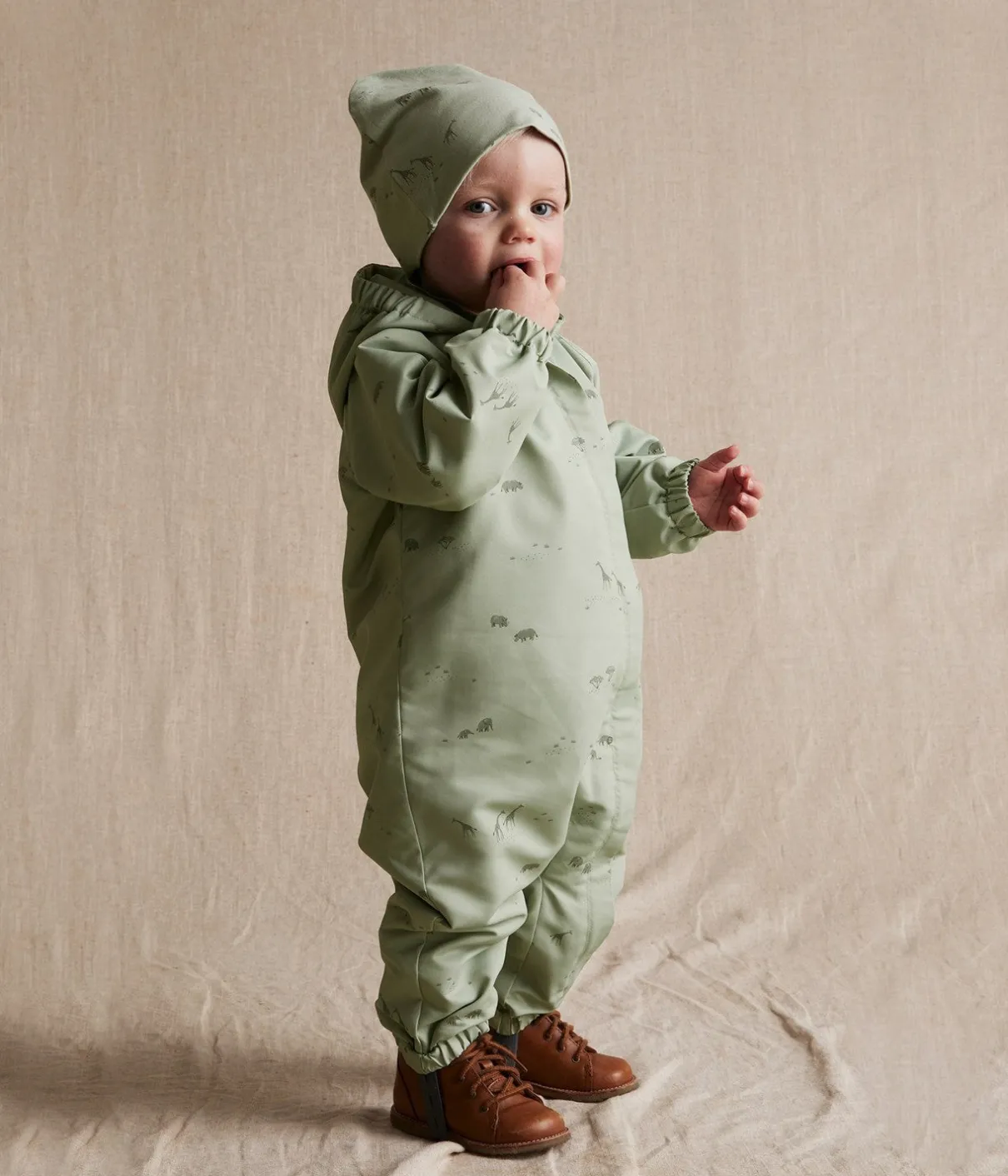 Baby green safari pattern overall